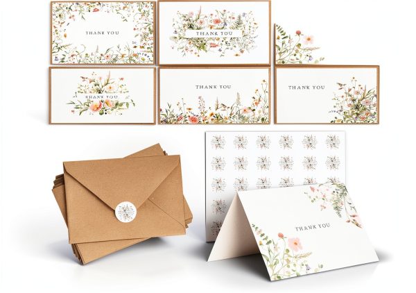 SPIRITDUST Floral Thank You Cards White 52-Piece-1