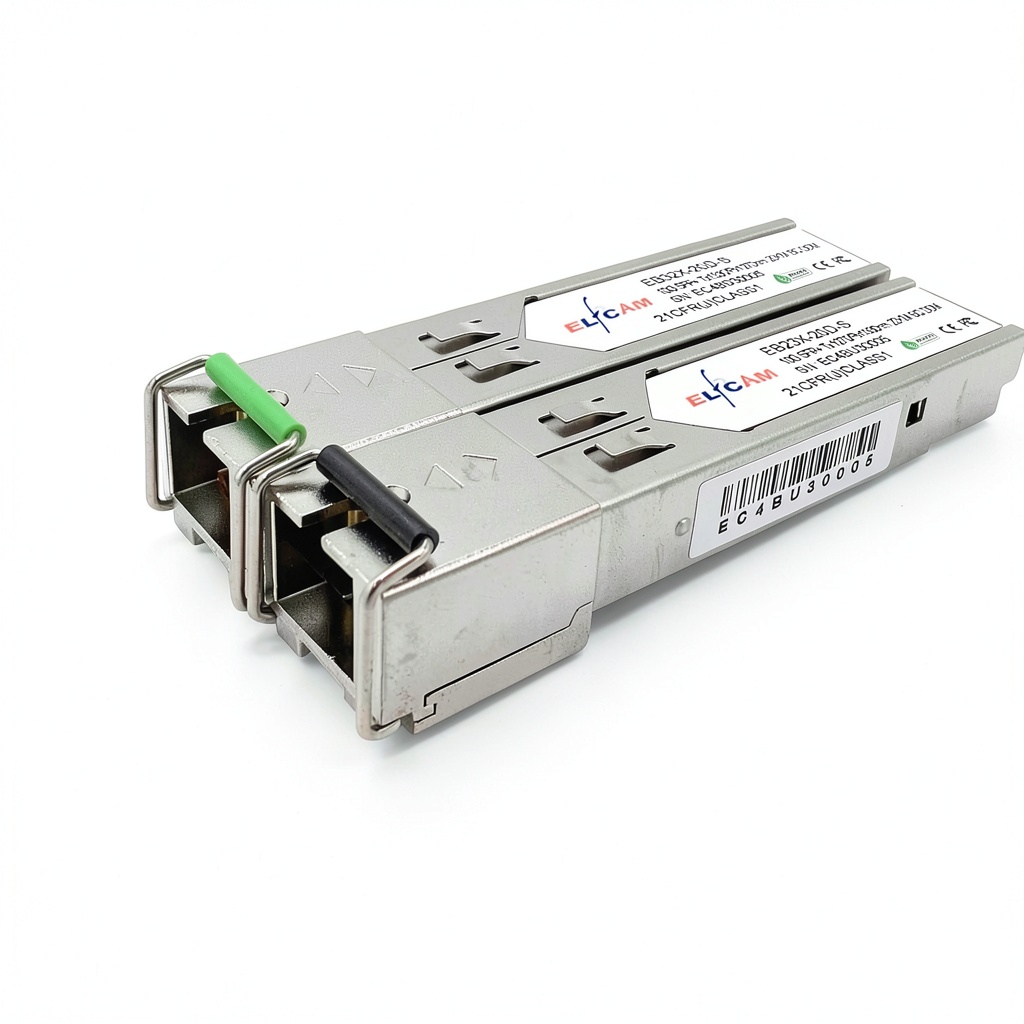 Installing 10Gbase‑T 30m RJ45 Elfcam Fibre Optic Transceiver on a wooden desk