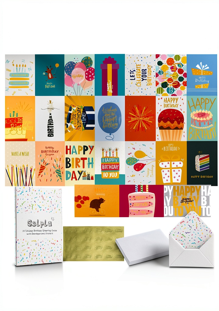 Gold foil birthday cards Solpla 24 Pack Elegant displayed on a wooden desk